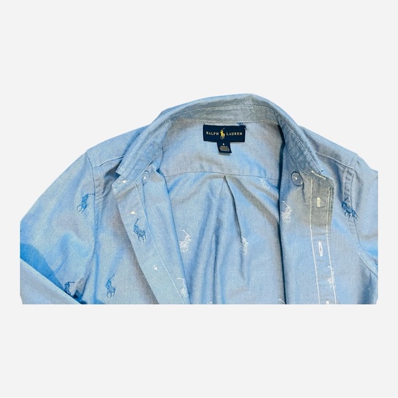 Ralph Lauren casual dress school baby bue Shirt 6 button down pony print cotton - Picture 4 of 11